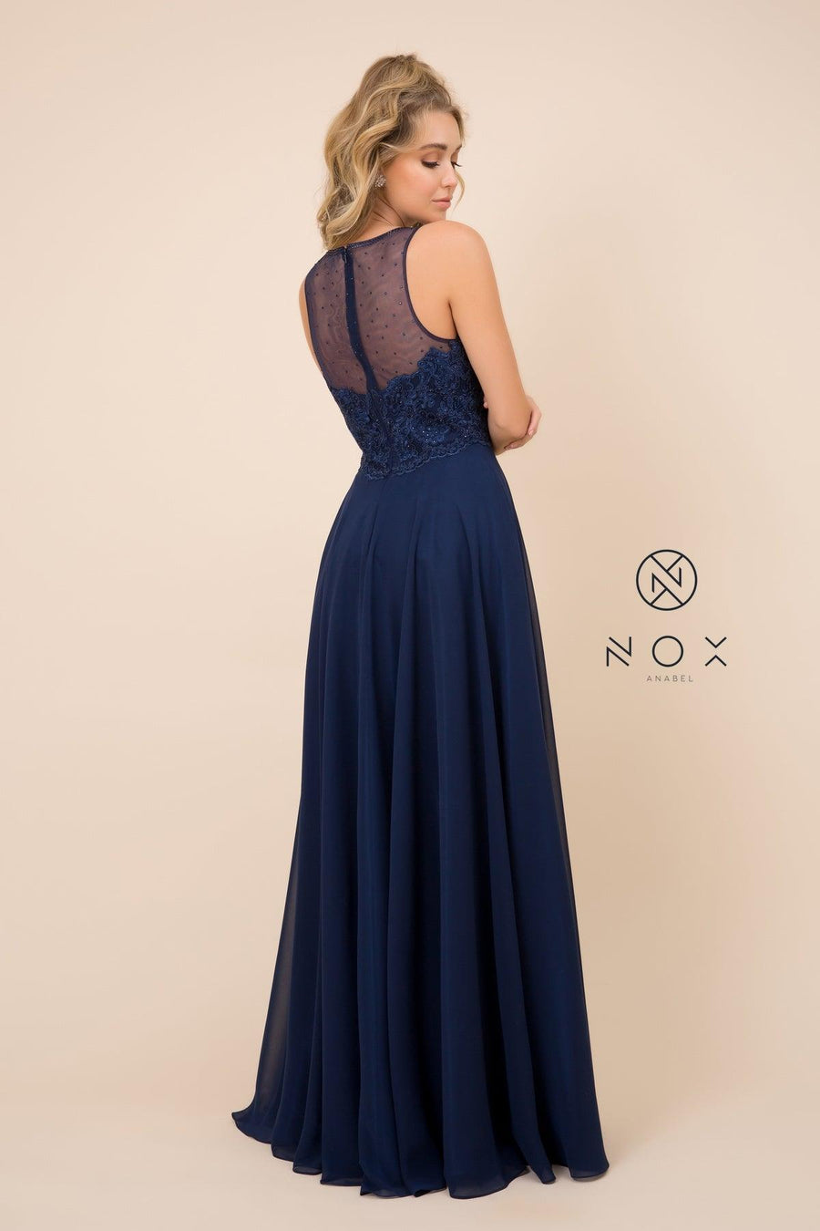 Long High Neck Formal Bridesmaid Dress - The Dress Outlet Nox Anabel