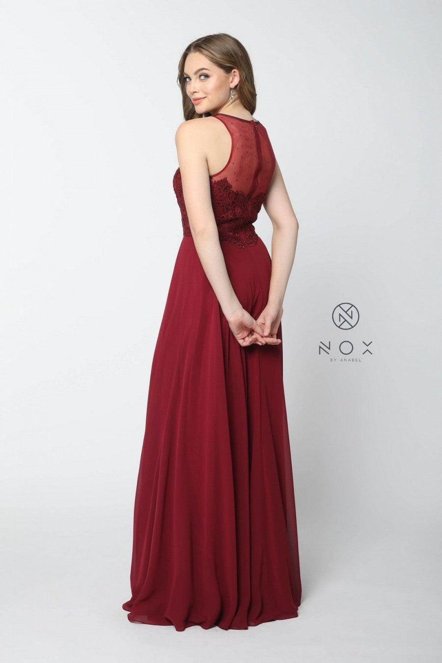 Long High Neck Formal Bridesmaid Dress - The Dress Outlet Nox Anabel