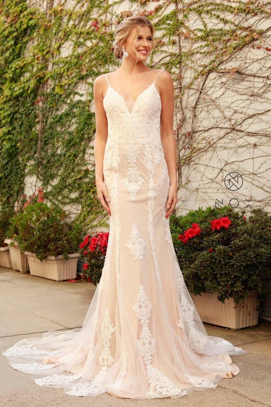 Long Lace Boho Wedding Dress - The Dress Outlet