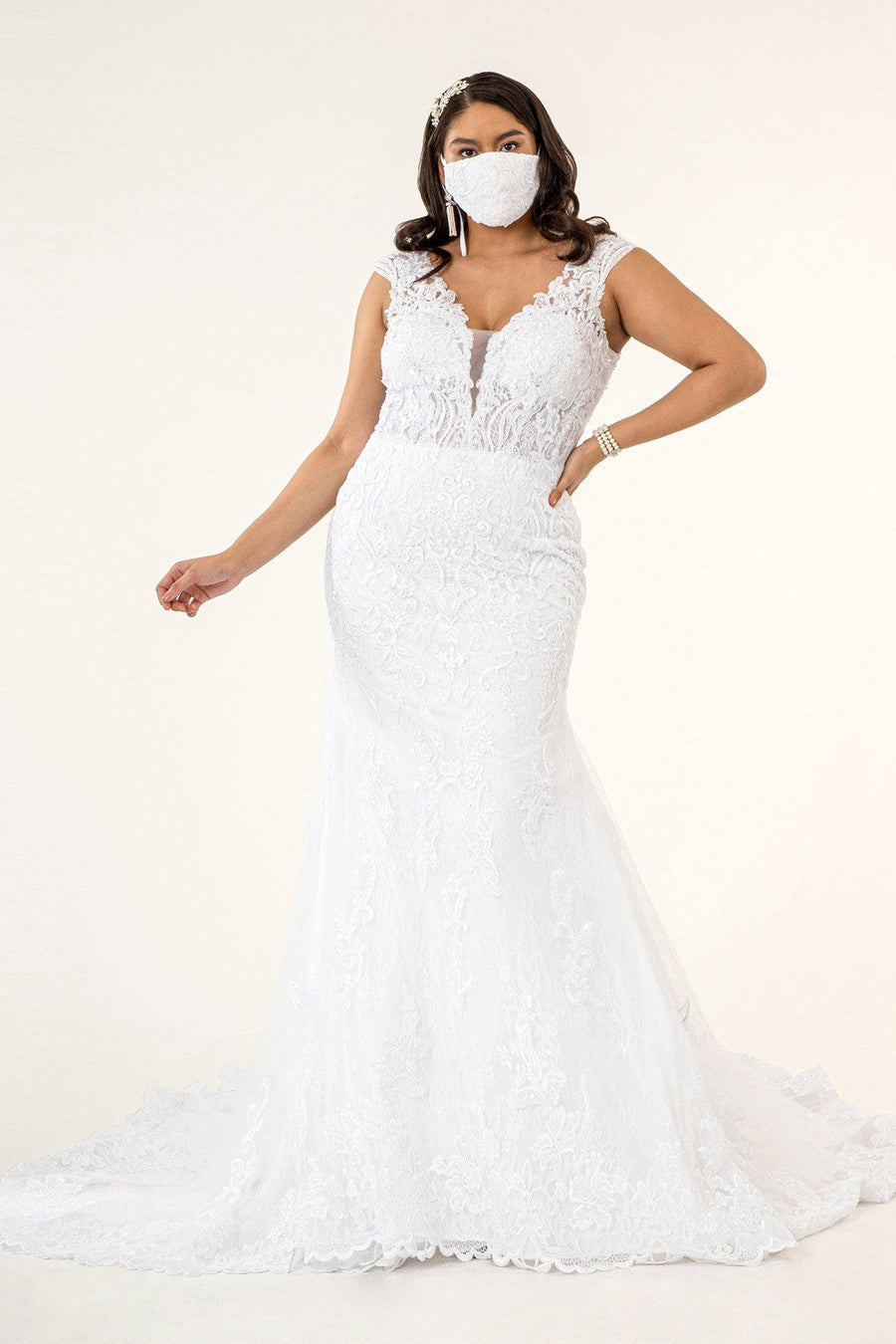 Long Mermaid Tail Lace Wedding Gown - The Dress Outlet