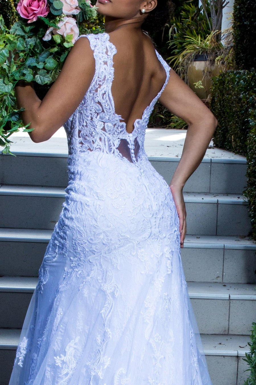 Long Mermaid Tail Lace Wedding Gown - The Dress Outlet