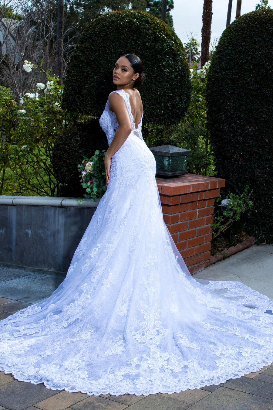 Long Mermaid Tail Lace Wedding Gown - The Dress Outlet