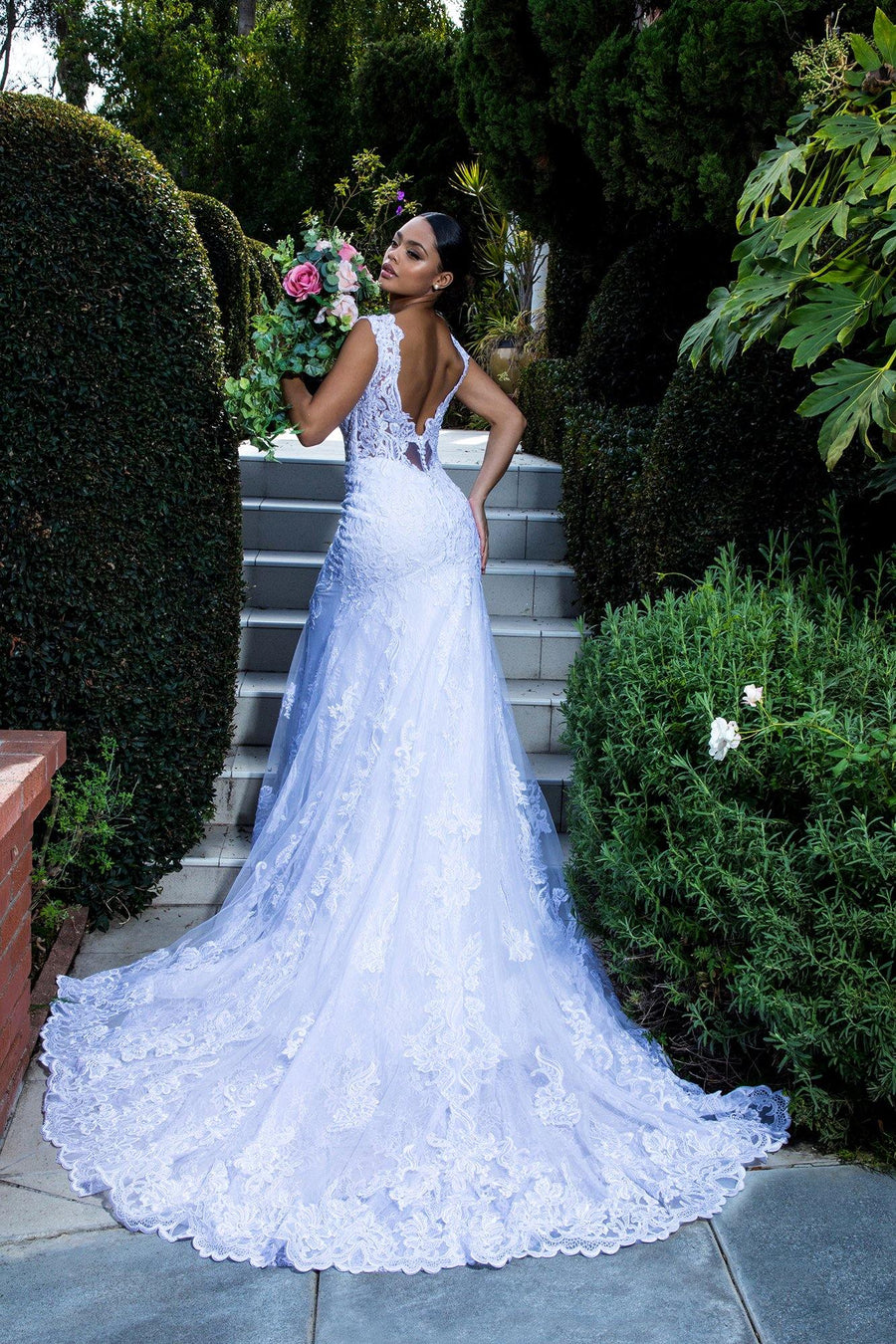 Long Mermaid Tail Lace Wedding Gown - The Dress Outlet