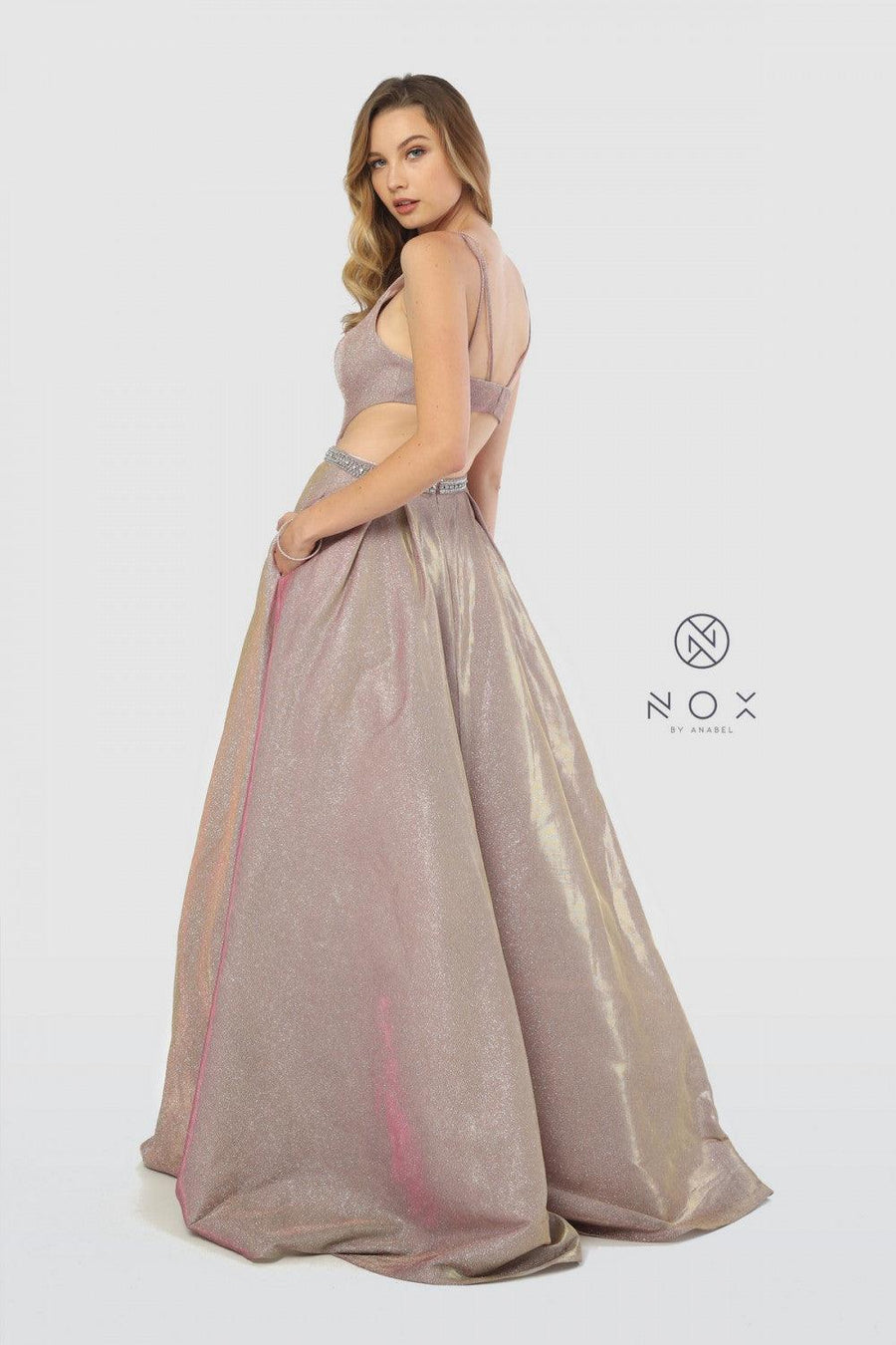 Long Metallic A Line Prom Dress Formal Evening Gown - The Dress Outlet Nox Anabel