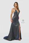 Long Metallic Open Back Prom Dress Evening Gown - The Dress Outlet Nox Anabel