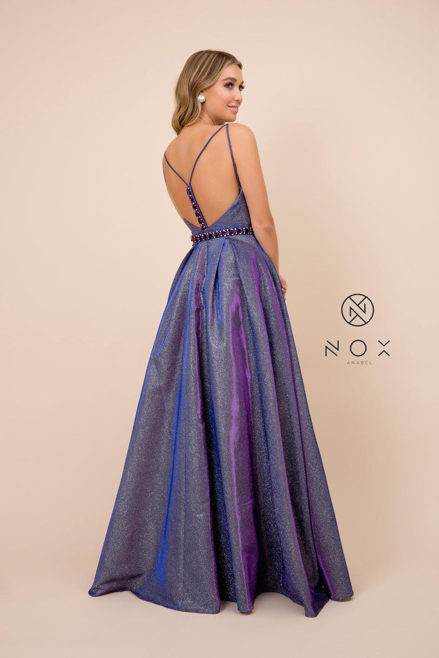 Long Metallic Sleeveless Formal Dress Evening Gown - The Dress Outlet Nox Anabel