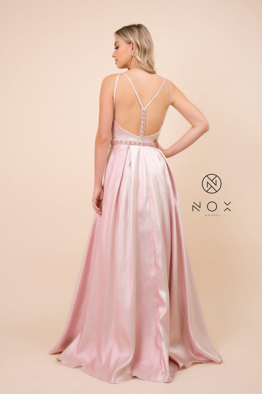 Long Metallic Sleeveless Formal Dress Evening Gown - The Dress Outlet Nox Anabel