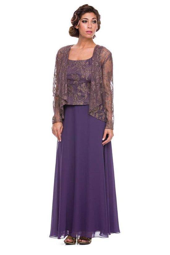 Violet/Gold Long Mother of the Bride Dress with Sheer Jacket ...