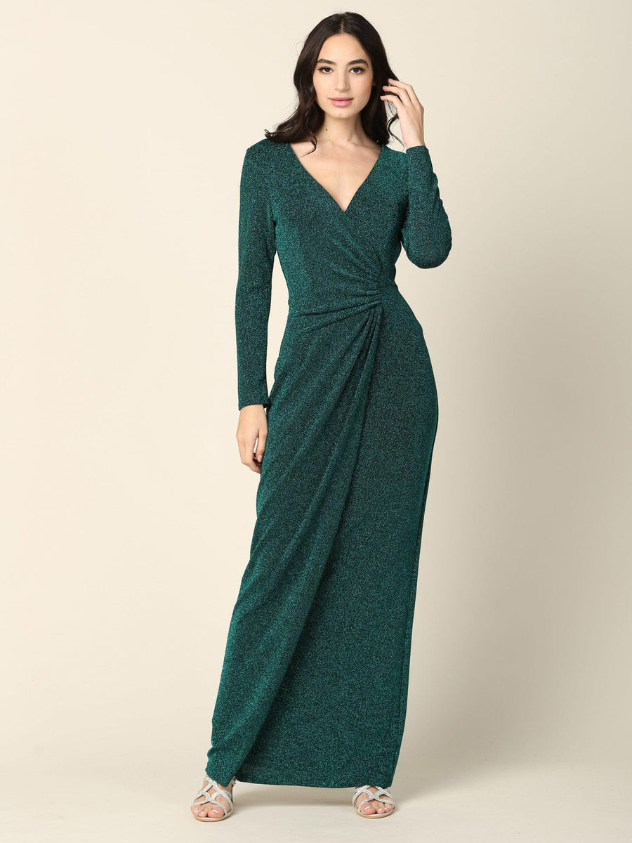 Hunter Green L Long Mother of the Bride Formal Metallic Dress Sale