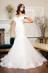 Long Off Shoulder Mermaid Wedding Gown - The Dress Outlet