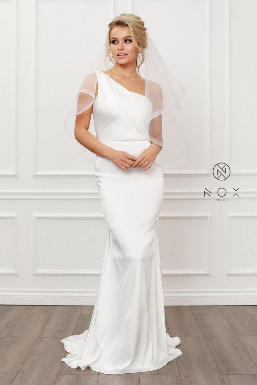 Long Off Shoulder Wedding Dress - The Dress Outlet