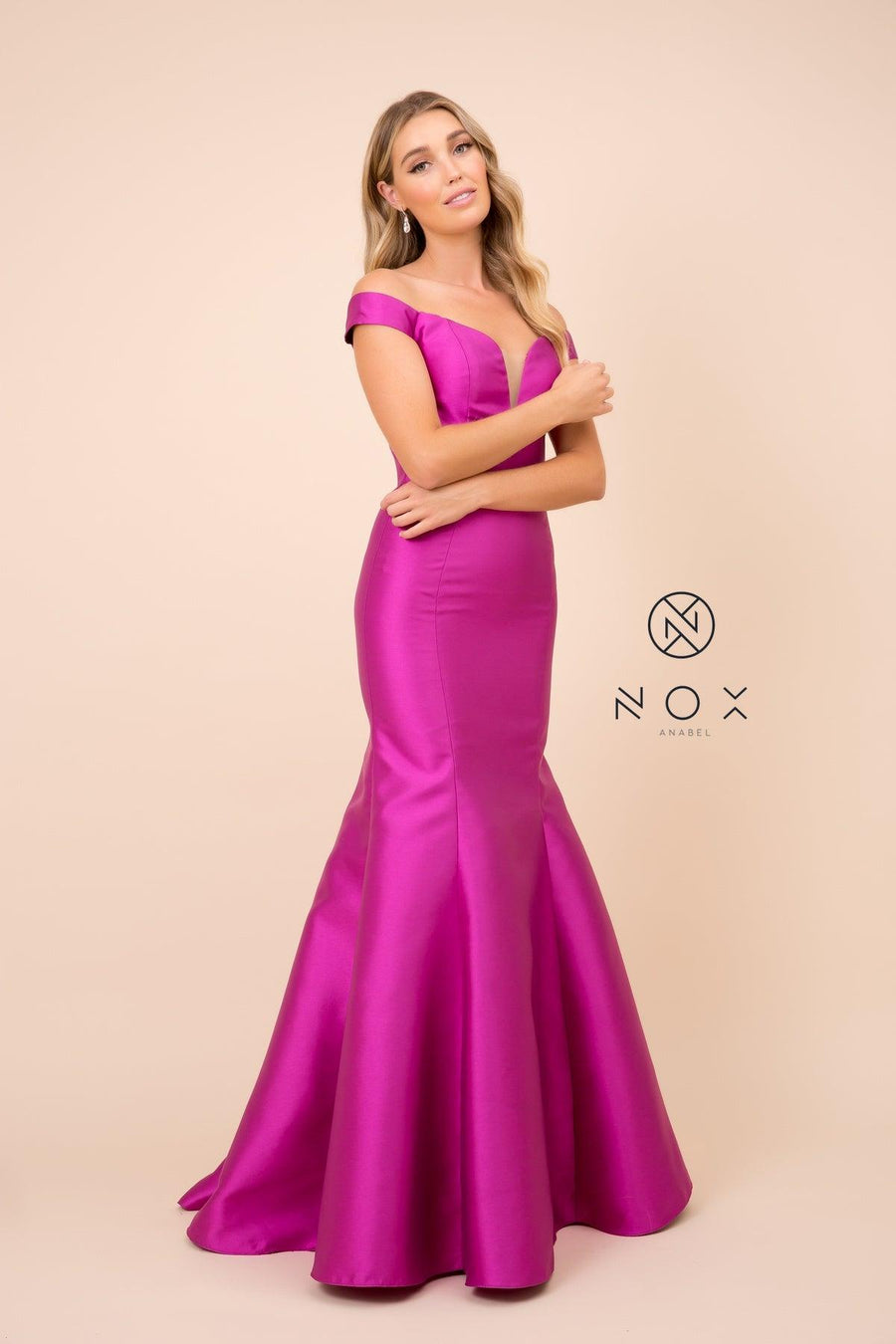 Long Off The Shoulder Fitted Formal Prom Dress Evening Gown - The Dress Outlet Nox Anabel