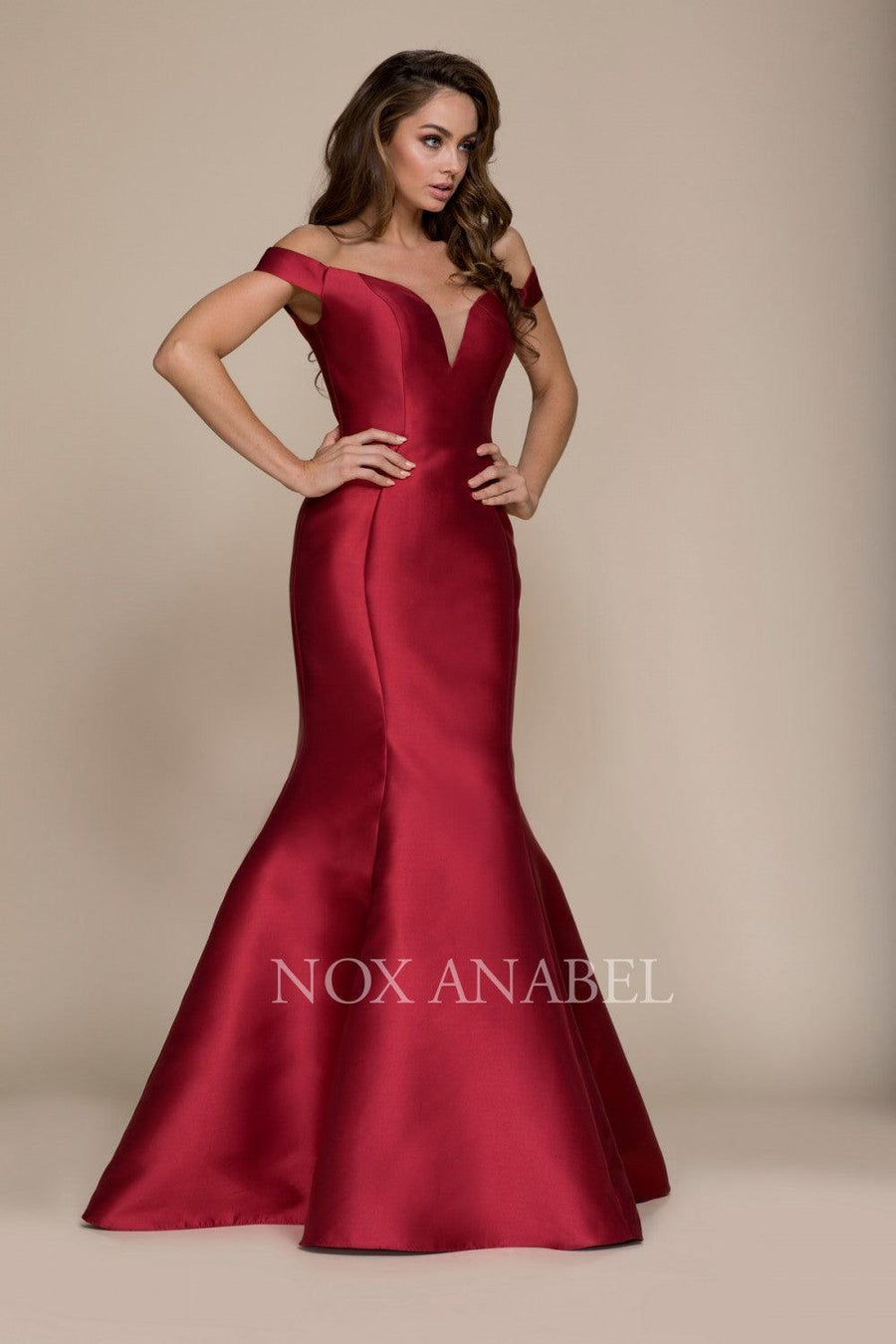 Long Off The Shoulder Fitted Formal Prom Dress Evening Gown - The Dress Outlet Nox Anabel