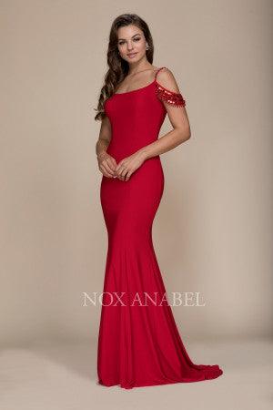 Long Off The Shoulder Prom Gown Formal Red Dress - The Dress Outlet Nox Anabel