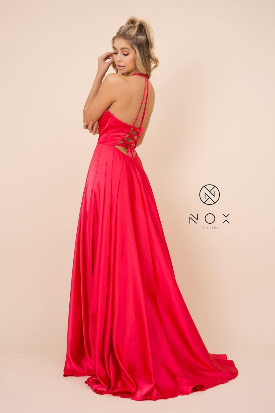 Long Open Back Formal Prom Dress Evening Gown Pockets - The Dress Outlet Nox Anabel