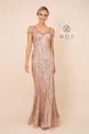 Long Prom Dress Sequin Print Trumpet Gown Rose Gold