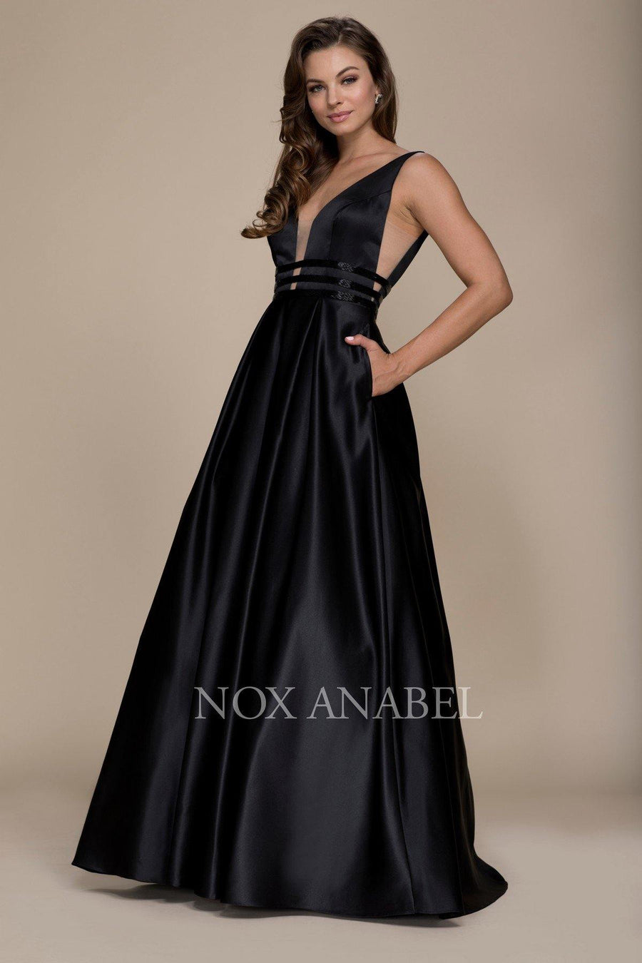 Long Prom Dress Sexy Evening Gown with Pockets - The Dress Outlet Nox Anabel