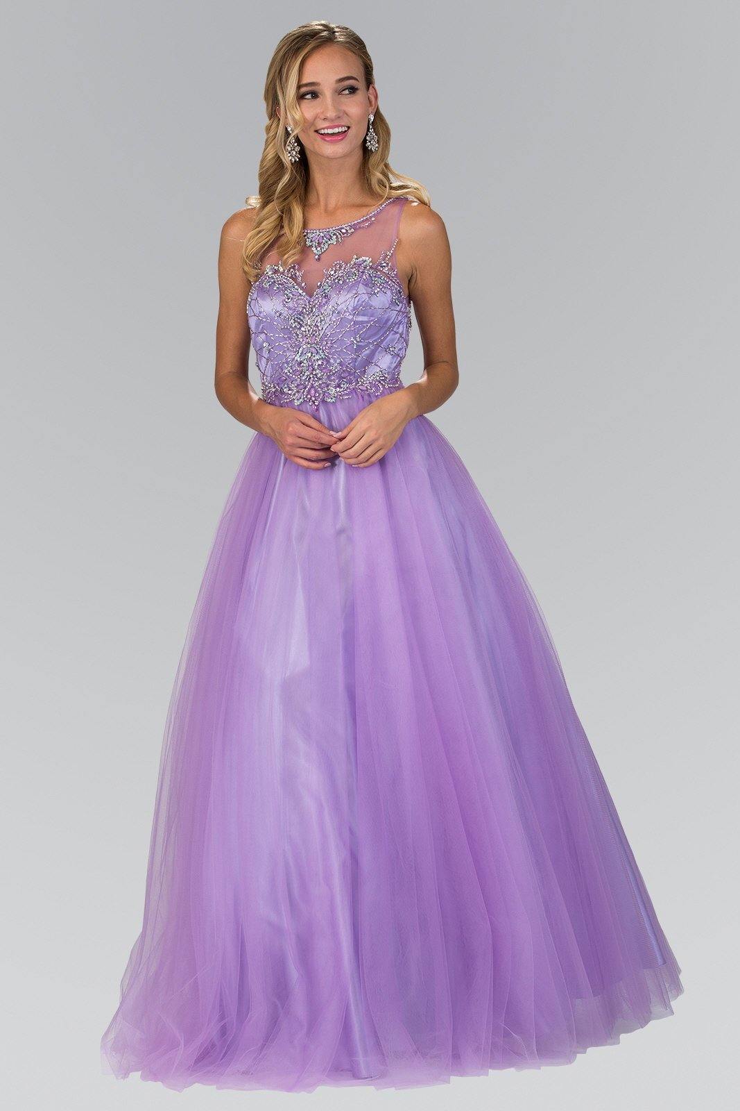 Long Prom Dress Sheer Neckline Evening Gown - The Dress Outlet Elizabeth K