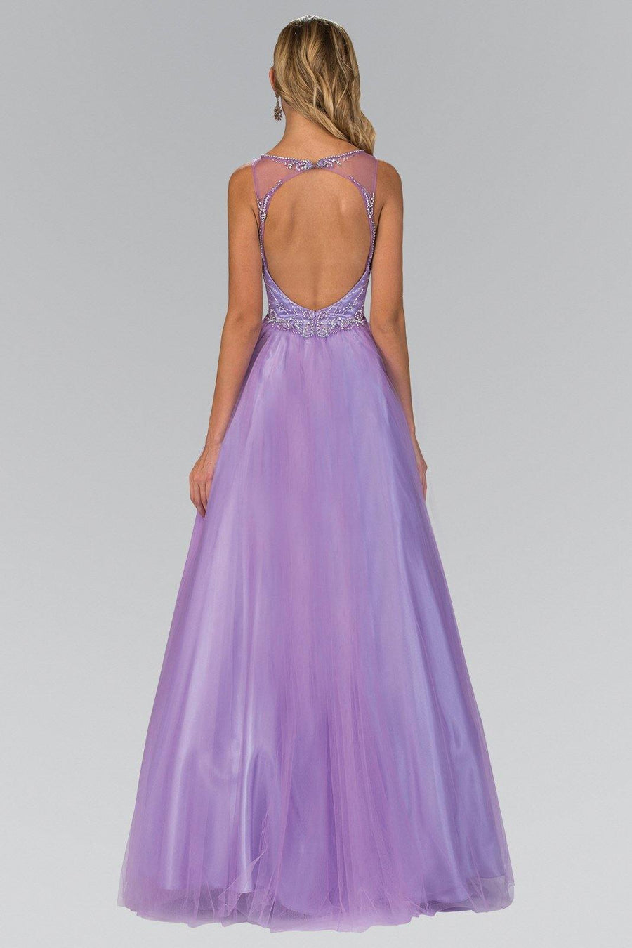 Long Prom Dress Sheer Neckline Evening Gown - The Dress Outlet Elizabeth K