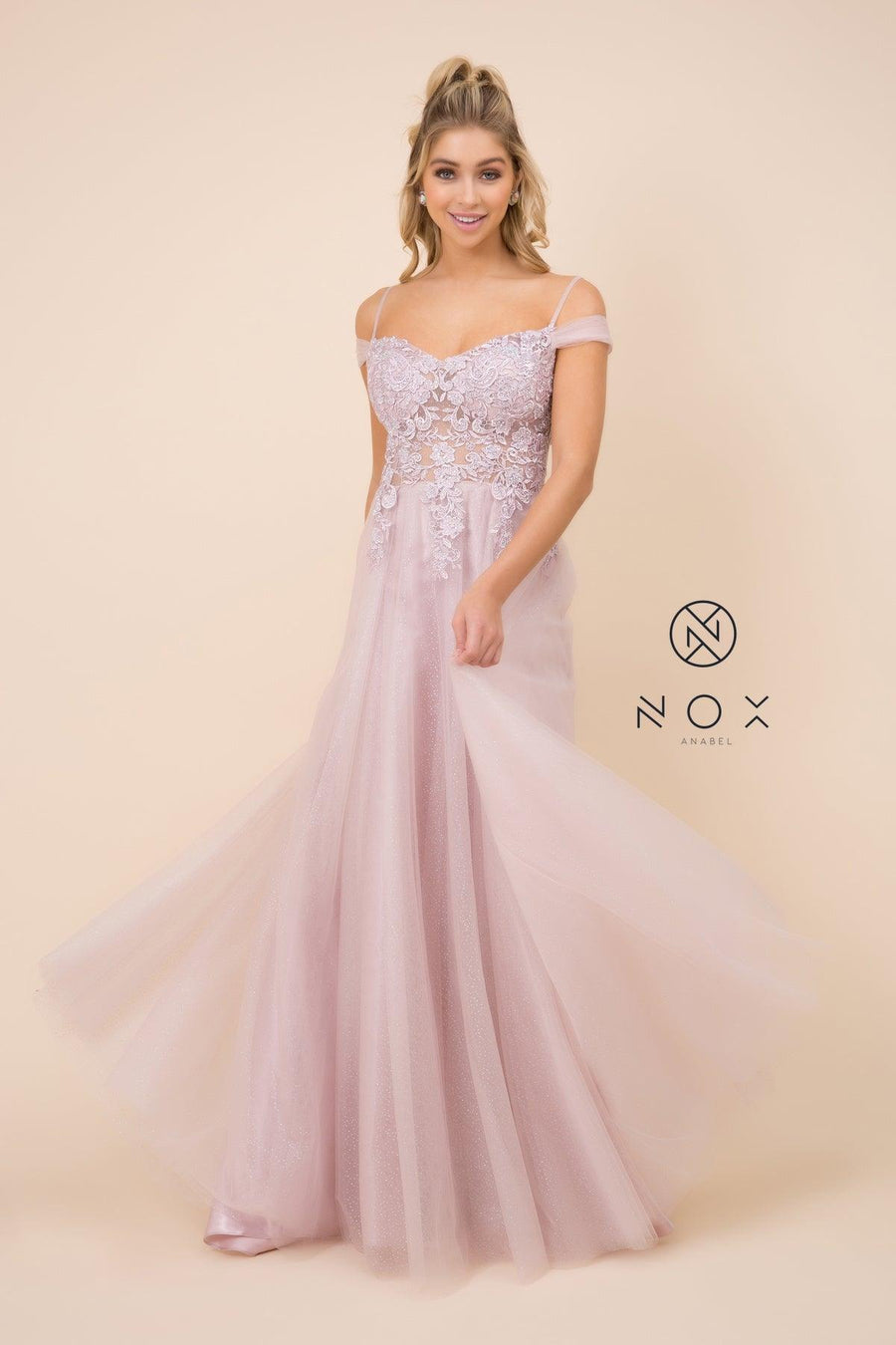 Long Prom Evening Gown Light Mauve - The Dress Outlet Nox Anabel