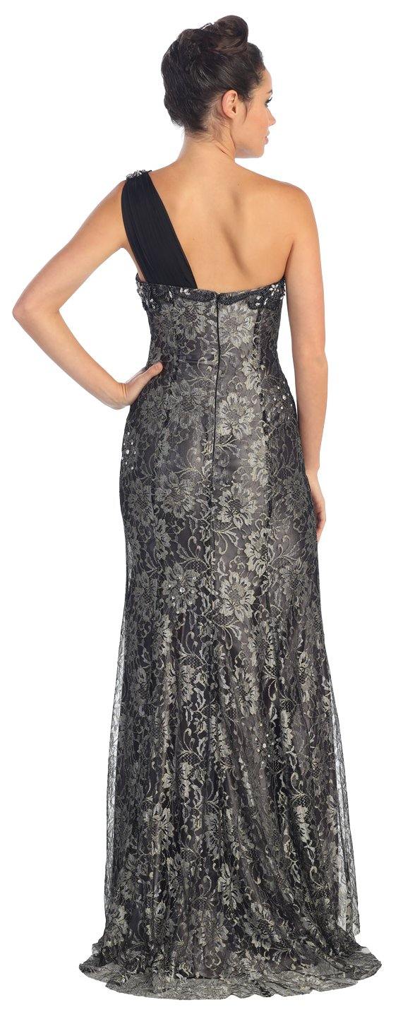 Long Prom Lace Dress with Chiffon Overlay - The Dress Outlet Elizabeth K