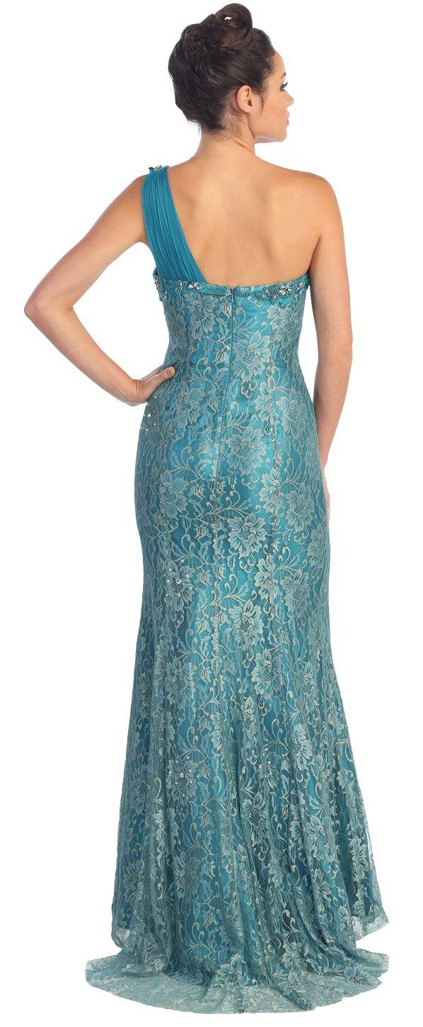 Long Prom Lace Dress with Chiffon Overlay - The Dress Outlet Elizabeth K