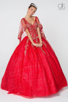 Long Quinceanera Glitter Mesh Ball Gown Cape Sleeve - The Dress Outlet Elizabeth K