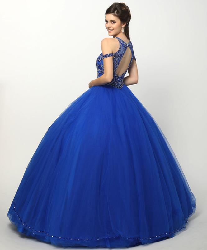 Long Quinceanera Off Shoulder Beaded Ball Gown - The Dress Outlet