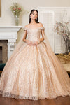 Long Quinceanera Off Shoulder Glitter Sweet 16 Gown - The Dress Outlet