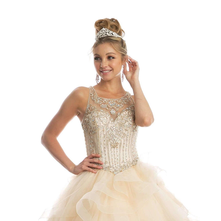 Long Quinceanera Ruffled Ball Gown - The Dress Outlet Juliet