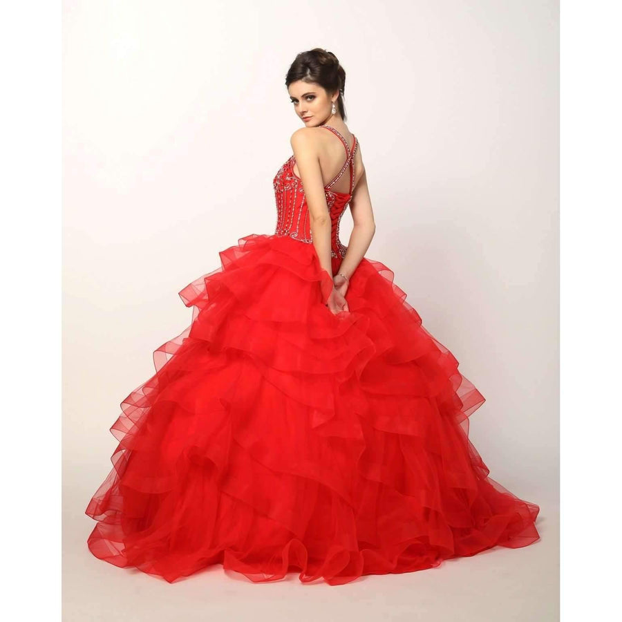 Long Quinceanera Ruffled Ball Gown - The Dress Outlet Juliet