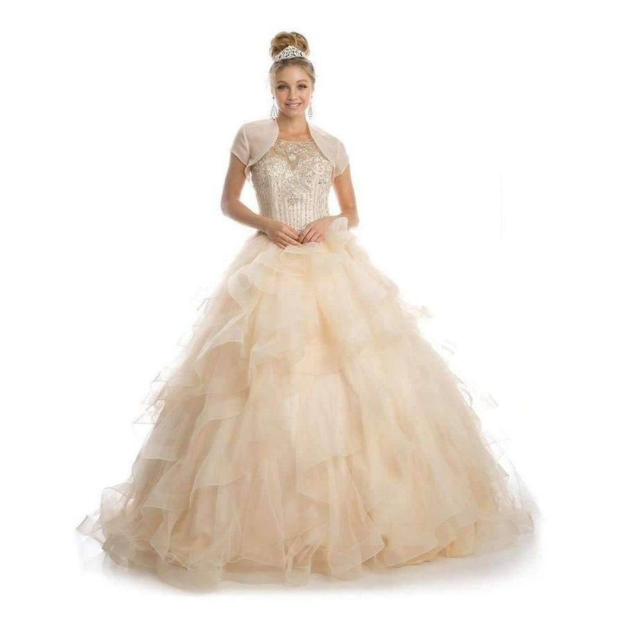 Long Quinceanera Ruffled Ball Gown - The Dress Outlet Juliet