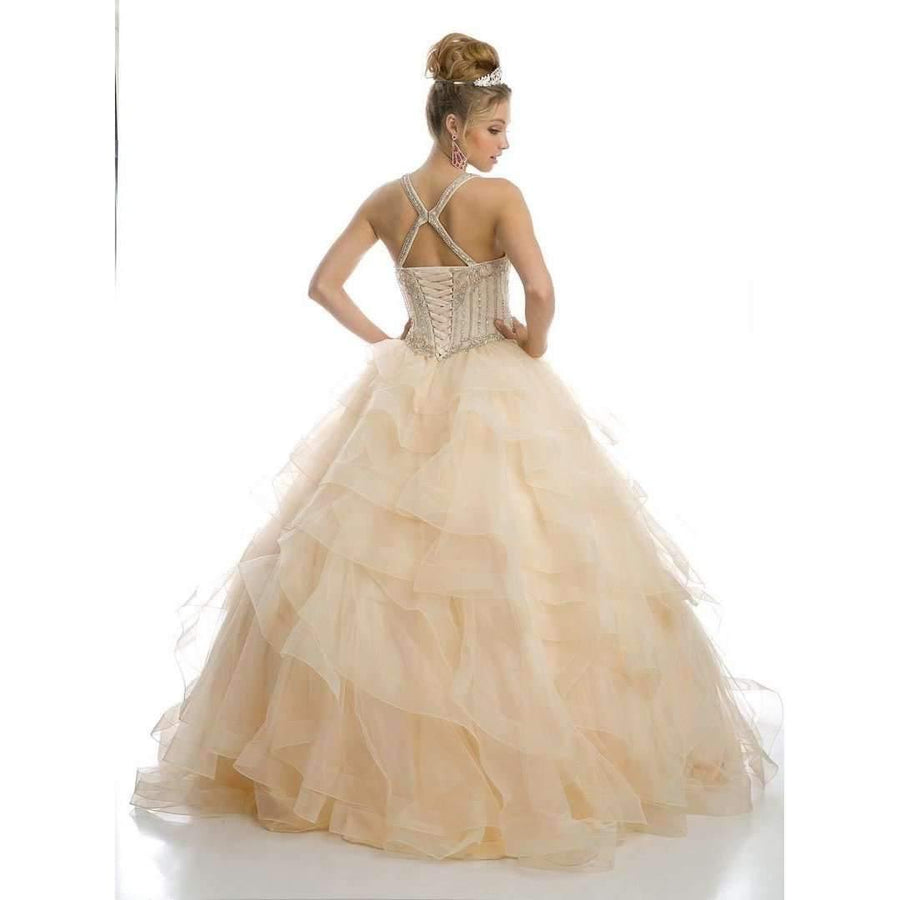 Long Quinceanera Ruffled Ball Gown - The Dress Outlet Juliet