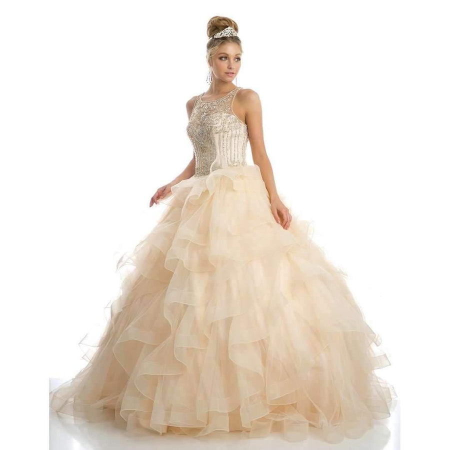 Long Quinceanera Ruffled Ball Gown - The Dress Outlet Juliet