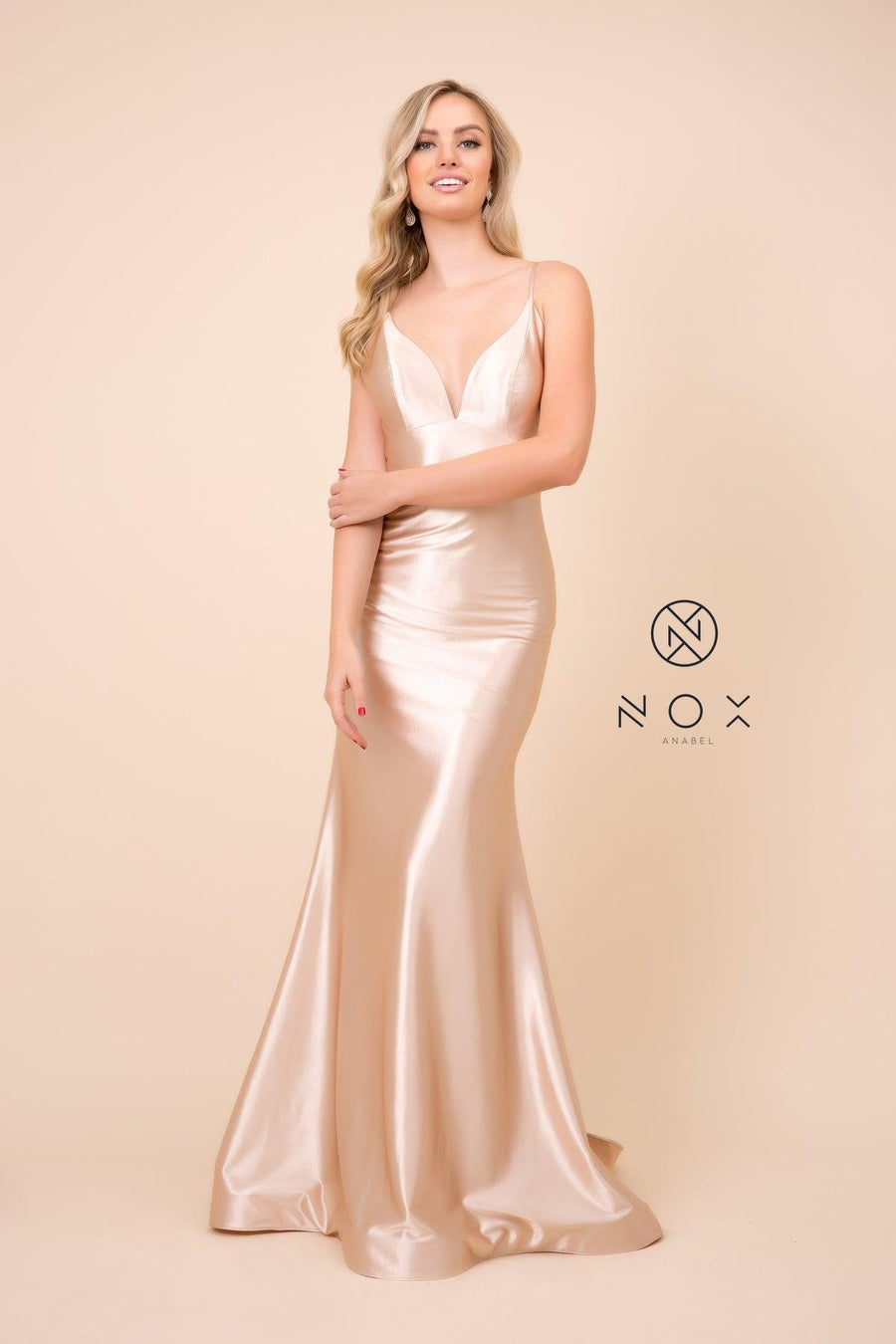 Long Satin Evening Gown Sexy Prom Dress - The Dress Outlet Nox Anabel