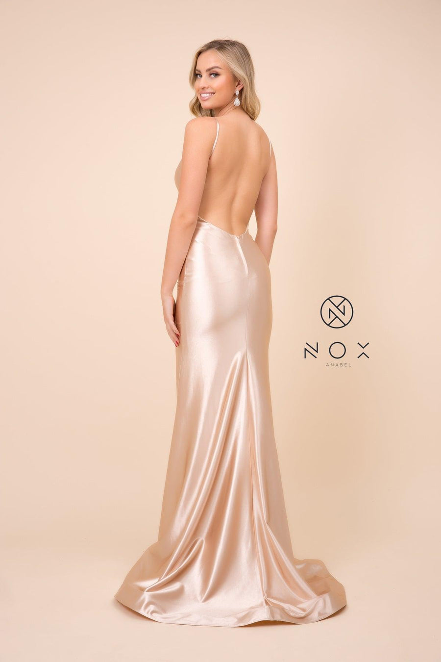 Long Satin Evening Gown Sexy Prom Dress - The Dress Outlet Nox Anabel