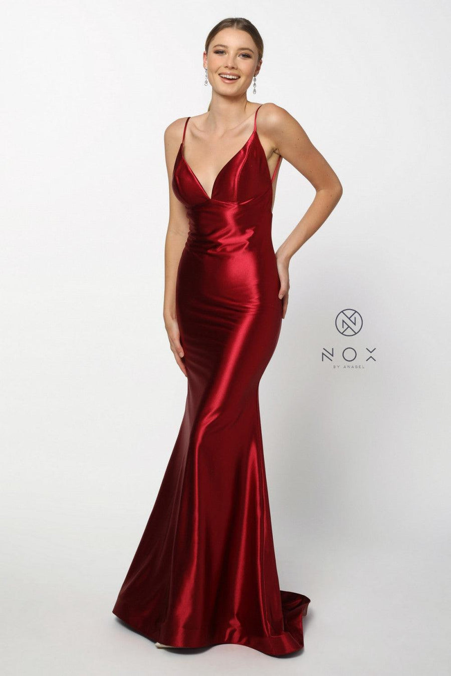 Long Satin Evening Gown Sexy Prom Dress - The Dress Outlet Nox Anabel