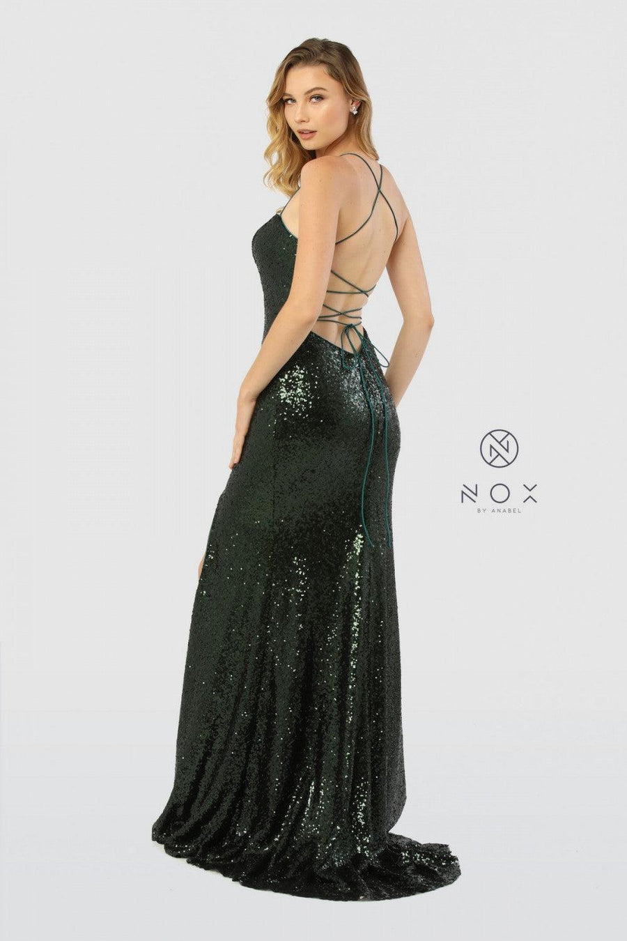 Long Sequin High Slit Prom Dress Evening Gown - The Dress Outlet Nox Anabel