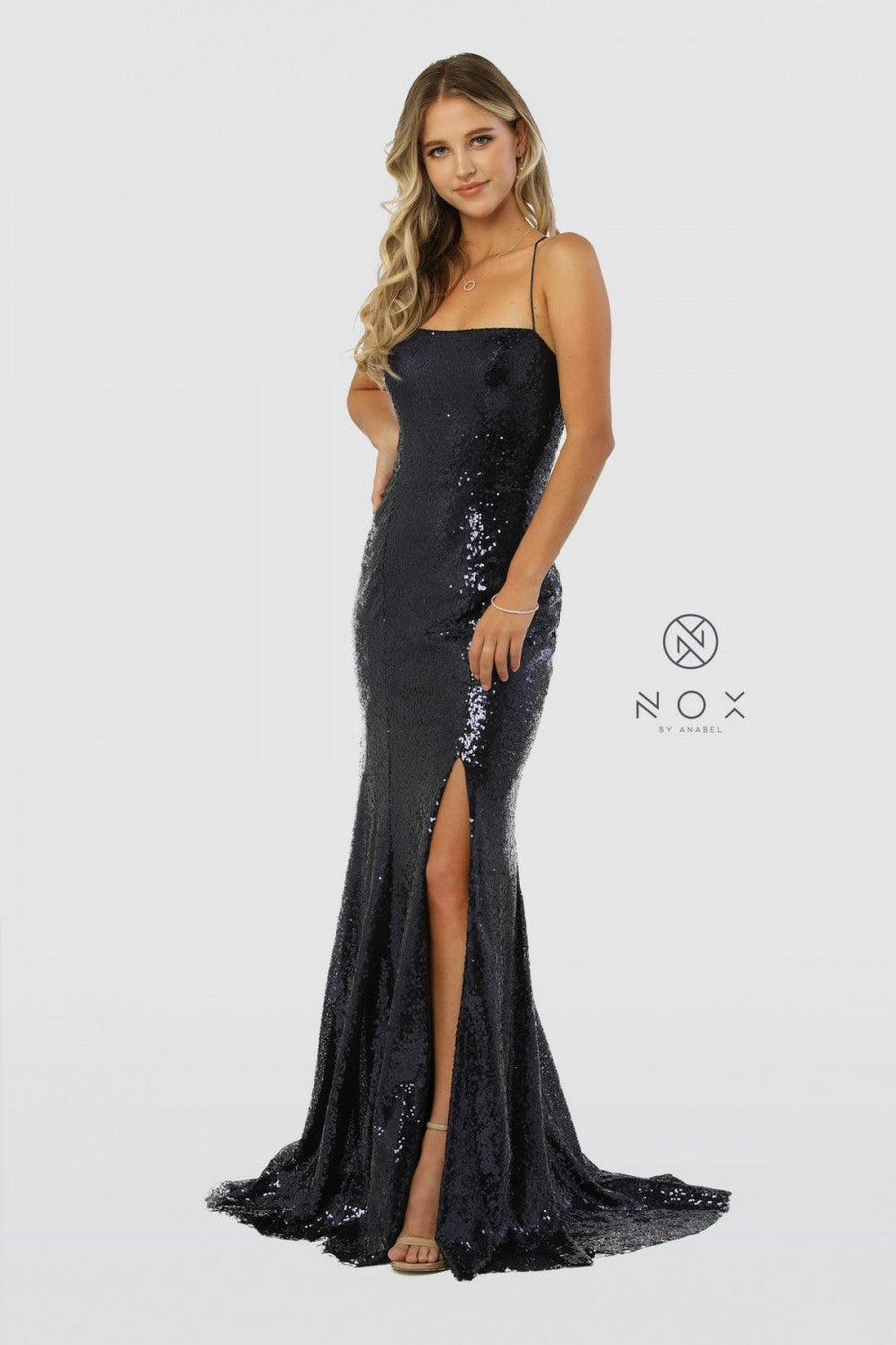 Long Sequin High Slit Prom Dress Evening Gown - The Dress Outlet Nox Anabel