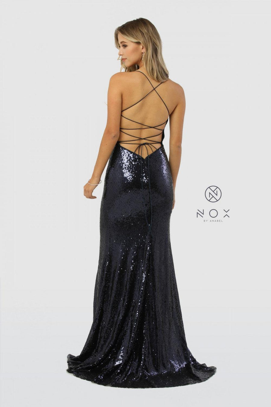 Long Sequin High Slit Prom Dress Evening Gown - The Dress Outlet Nox Anabel