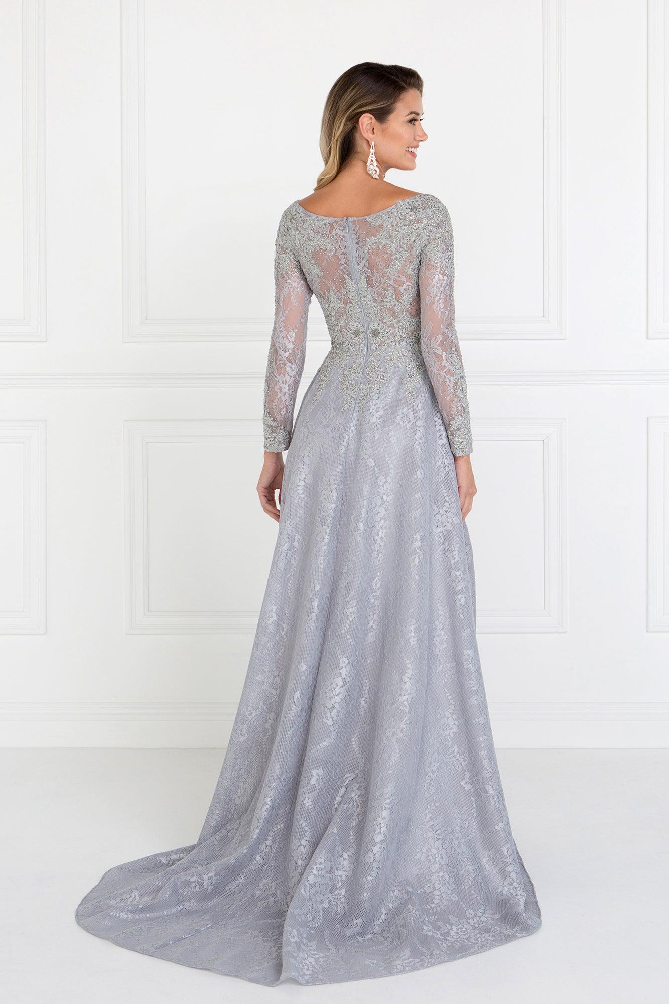 Long Sleeve Formal Fully Lace Dress - The Dress Outlet Elizabeth K