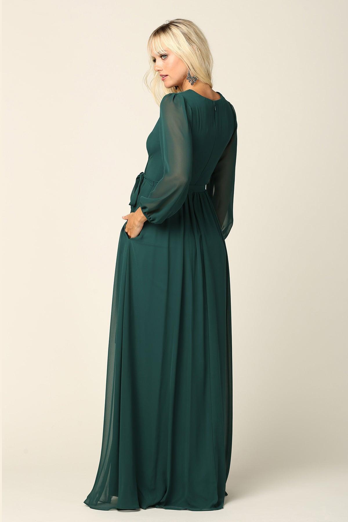 Long Sleeve Mother of the Bride Chiffon Dress - The Dress Outlet