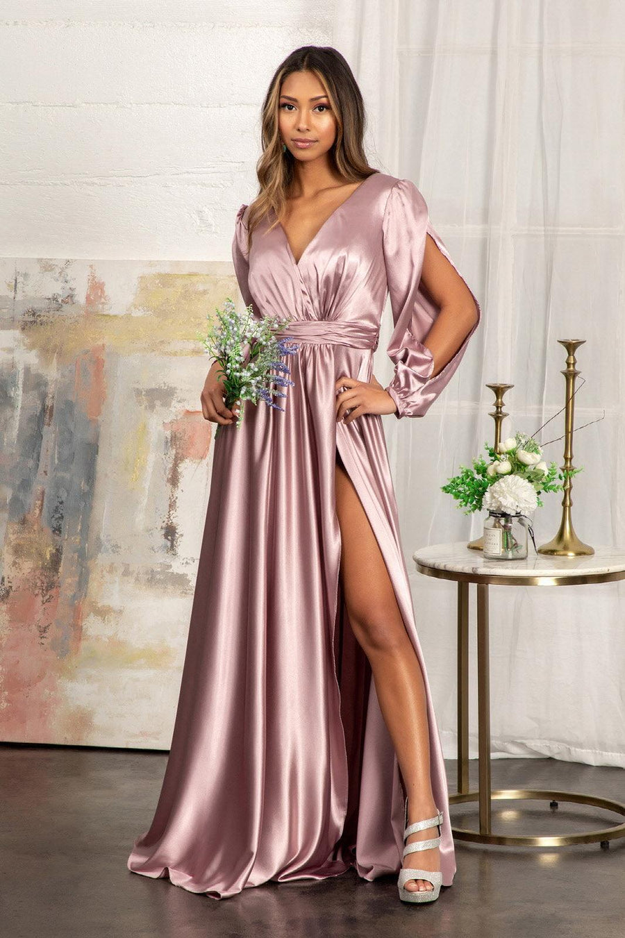 Long Sleeve Mother of the Bride Formal Dress Mauve