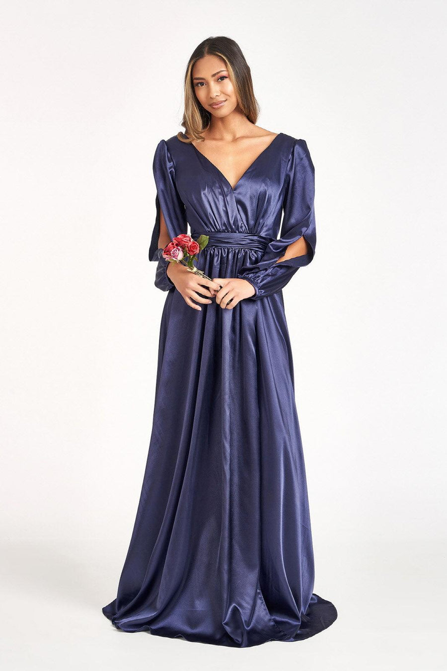 Long Sleeve Mother of the Bride Formal Dress Navy