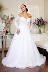 Long Sleeve Off Shoulder Mesh Wedding Gown - The Dress Outlet