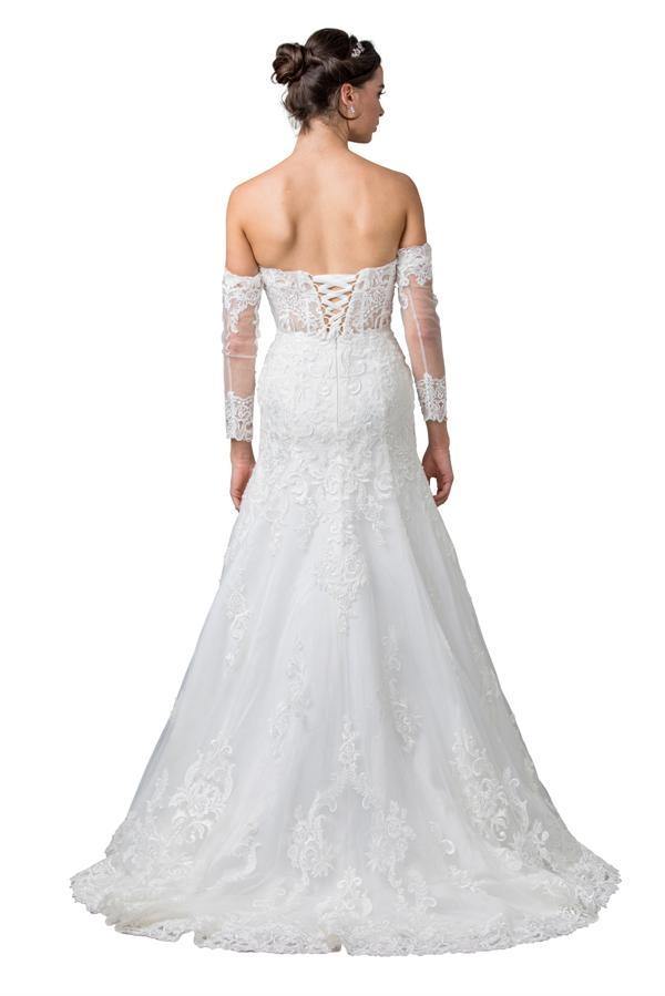 Long Sleeve Off white Strapless Wedding Gown - The Dress Outlet