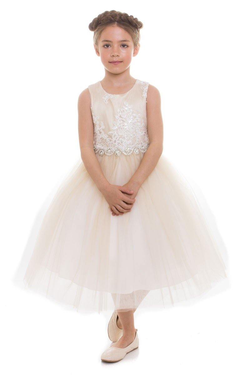 Long Sleeveless Flower Girl Dress - The Dress Outlet Petite Adele