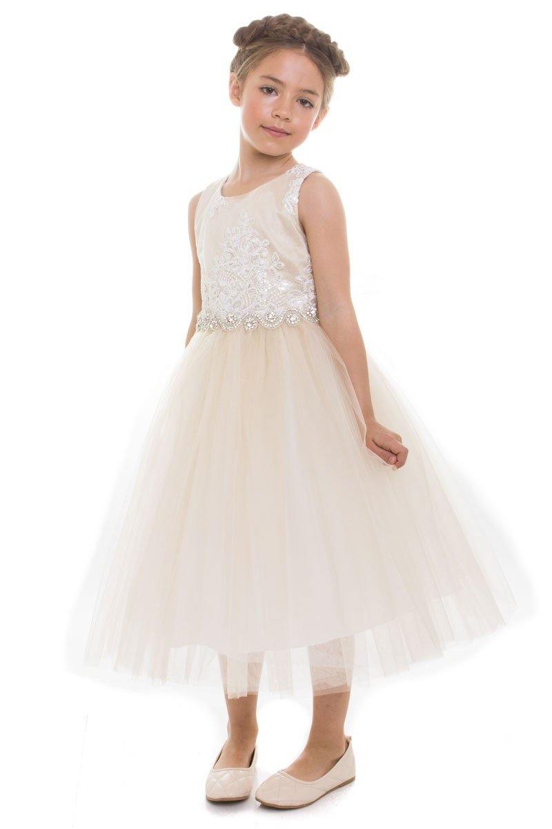 Long Sleeveless Flower Girl Dress - The Dress Outlet Petite Adele