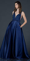 Long Sleeveless Formal Evening Prom Beaded Dress - The Dress Outlet