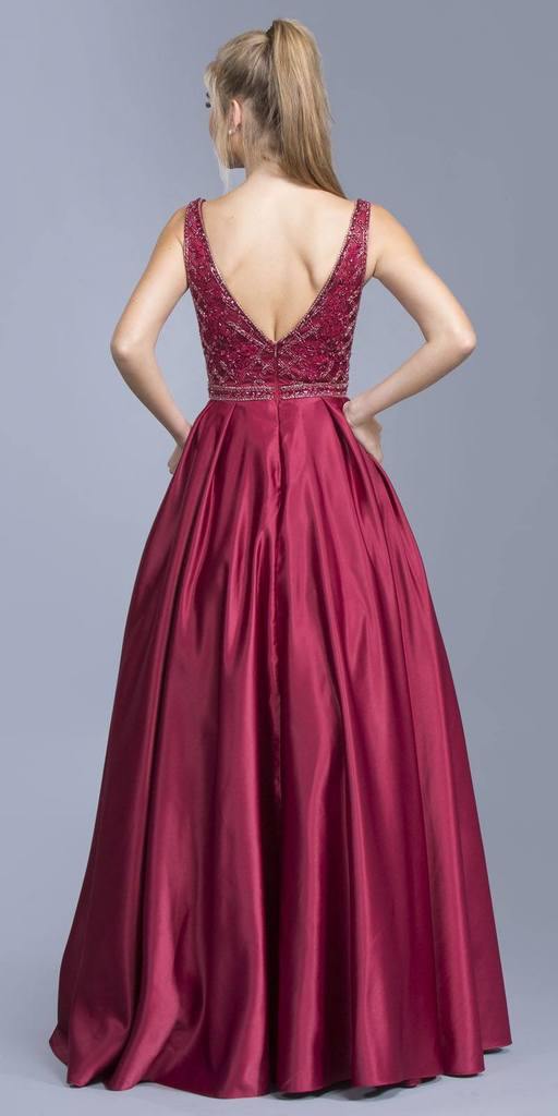 Long Sleeveless Formal Evening Prom Beaded Dress - The Dress Outlet